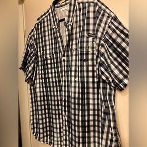 Columbia PFG Short Sleeve Button Down -XXL - Navy/white plaid